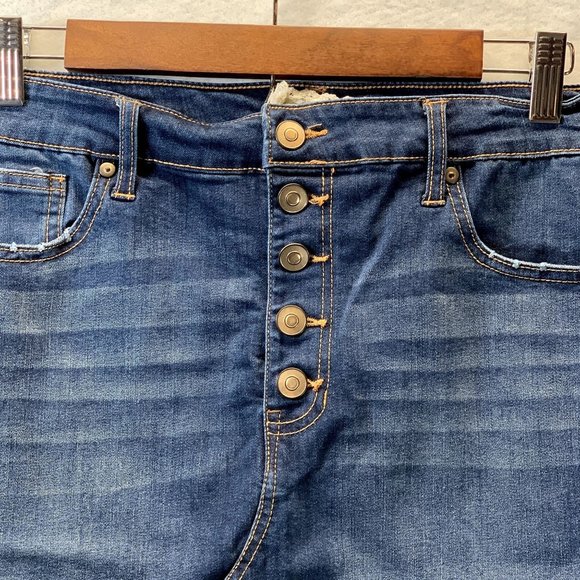 Altar'd State Jean Mini Skirt Womens L Frayed Distressed Button Fly Wildcat Wash - Picture 8 of 8